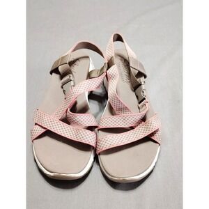 Skechers Women 9 Yoga Foam Pink/Brown Wedge Arch Support Sling Back Boho Sandals